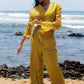 Wrap Crop Jacket and Wide-Leg Pant Set